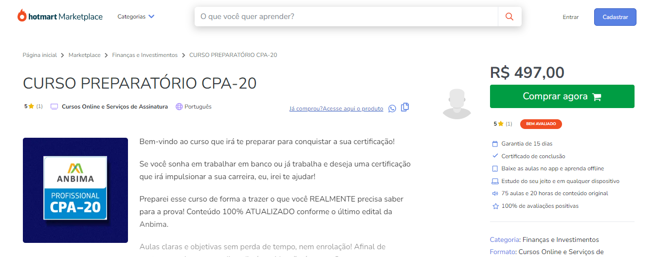 Certificação CPA 20 – NATAL 2022 – CPA AGORA – Curso Preparatório Anbima