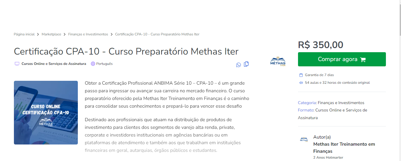 Curso CPA-10 preparatório para Certificação ANBIMA CPA-10