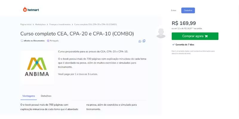 Curso CEA online para certificação Anbima