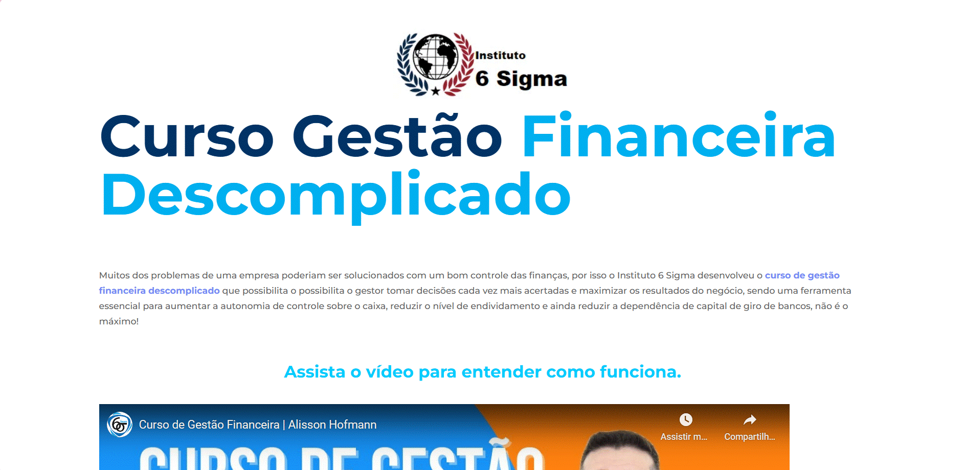Curso Gestão Financeira Descomplicado – Instituto 6 Sigma