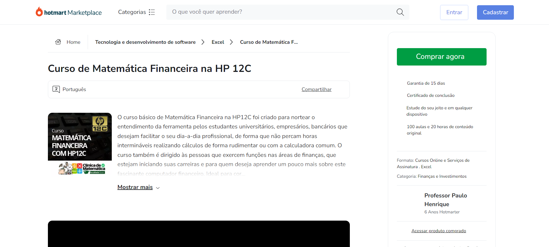 Curso de Matemática Financeira na HP 12C – Professor Paulo Henrique