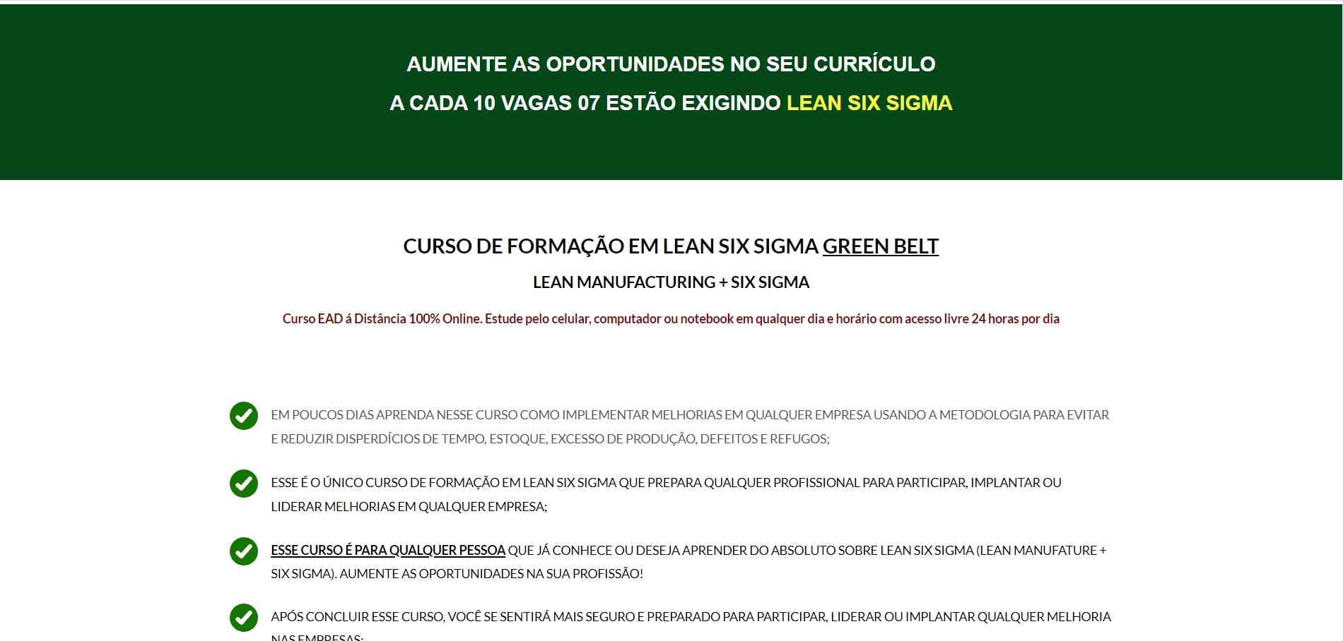 Curso de Formação Em Lean Six Sigma Green Belt – Professor Wilson Miranda